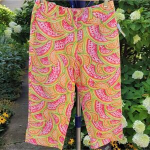 NWT Talbots Watermelon Capri Orange Pink Green Yellow Stretch Vacation size 8P